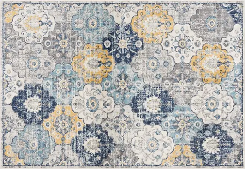8' X 10' Blue and Yellow Floral Area Rug