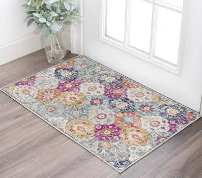 2' X 5' Blue and Ivory Floral Area Rug