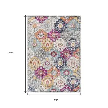 6' Blue And Ivory Floral Runner Rug
