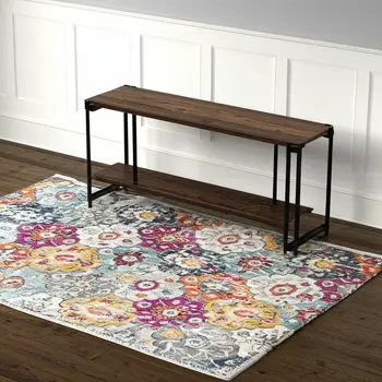4' X 6' Blue and Ivory Floral Area Rug