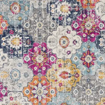 6' X 9' Blue and Ivory Floral Area Rug