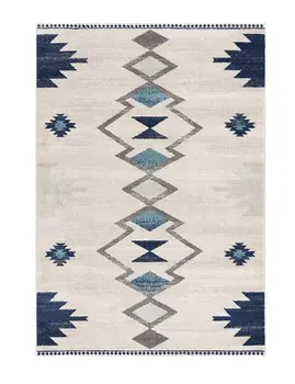 10' Blue And Ivory Southwestern Runner Rug