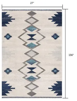 13' Blue And Ivory Southwestern Runner Rug