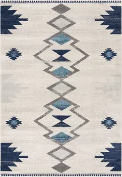 2' X 4' Blue and Ivory Southwestern Area Rug