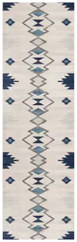 8' Blue And Ivory Southwestern Runner Rug