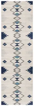 8' Blue And Ivory Southwestern Runner Rug