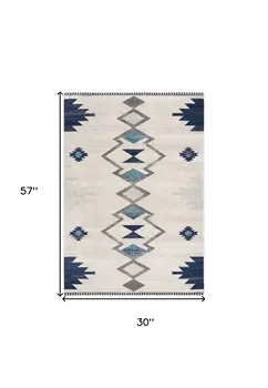 3' X 5' Blue and Ivory Southwestern Area Rug