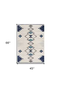4' X 6' Blue and Ivory Southwestern Area Rug