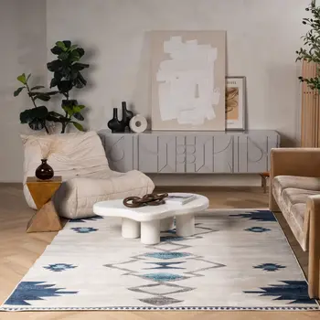 5' X 7' Blue and Ivory Southwestern Area Rug