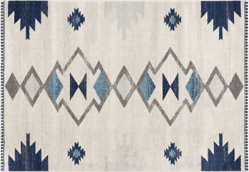 5' X 7' Blue and Ivory Southwestern Area Rug