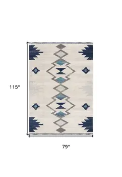 6' X 9' Blue and Ivory Southwestern Area Rug