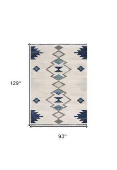 8' X 10' Blue and Ivory Southwestern Area Rug