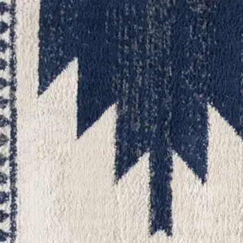 9' X 13' Blue And Ivory Southwestern Shag Area Rug
