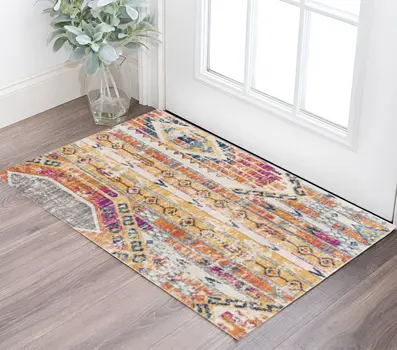 2' X 4' Gold and Ivory Southwestern Area Rug