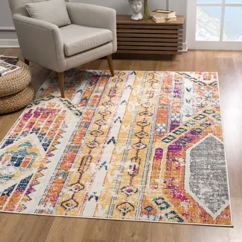 2' X 6' Gold And Ivory Southwestern Area Rug