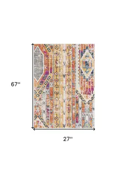2' X 6' Gold And Ivory Southwestern Area Rug