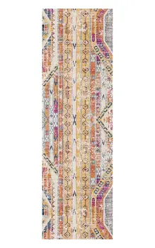8' Gold And Ivory Southwestern Runner Rug