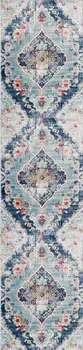 10' Blue And Ivory Medallion Runner Rug