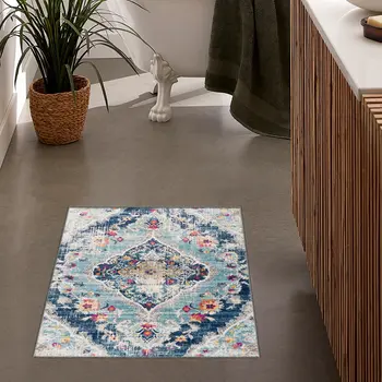 2' X 5' Blue and Ivory Medallion Area Rug