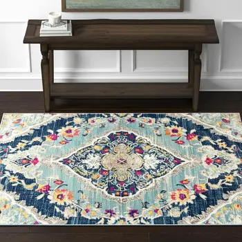 4' X 6' Blue and Ivory Medallion Area Rug