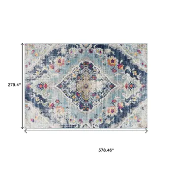 9' X 13' Blue Distressed Medallion Area Rug