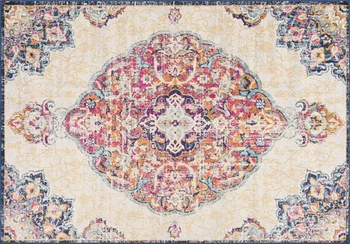 4' X 6' Blue and Beige Medallion Area Rug