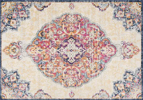 5' X 7' Blue and Beige Medallion Area Rug