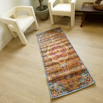 2' X 4' Rustic Orange Medallion Area Rug