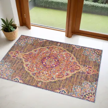 2' X 4' Rustic Orange Medallion Area Rug
