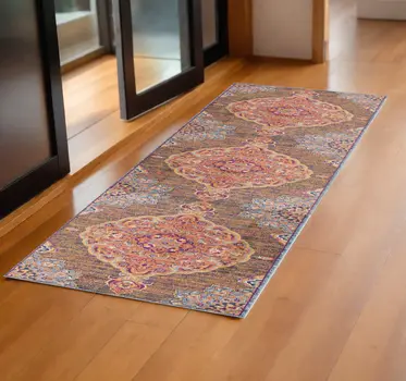2' X 5' Rustic Orange Medallion Area Rug