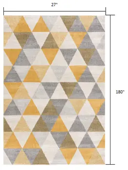 15' Yellow And Ivory Geometric Runner Rug