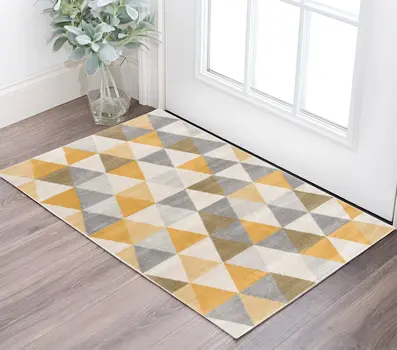 2' X 4' Yellow and Ivory Geometric Area Rug