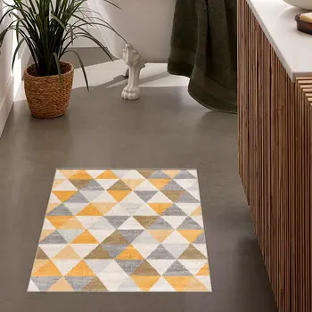 2' X 4' Yellow and Ivory Geometric Area Rug