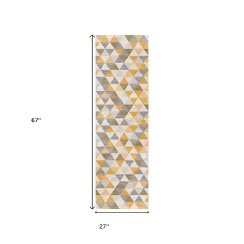 6' Yellow And Ivory Geometric Runner Rug