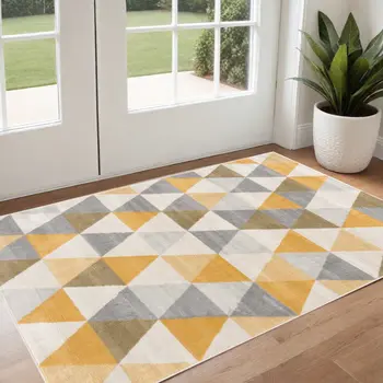 3' X 5' Yellow and Ivory Geometric Area Rug