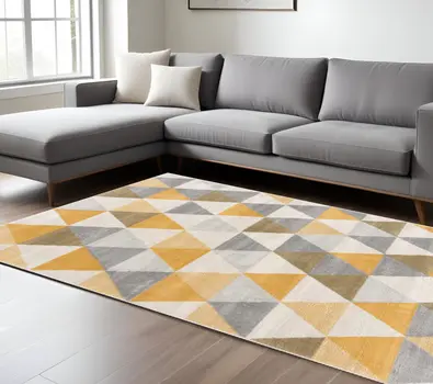 8' X 10' Yellow and Ivory Geometric Area Rug
