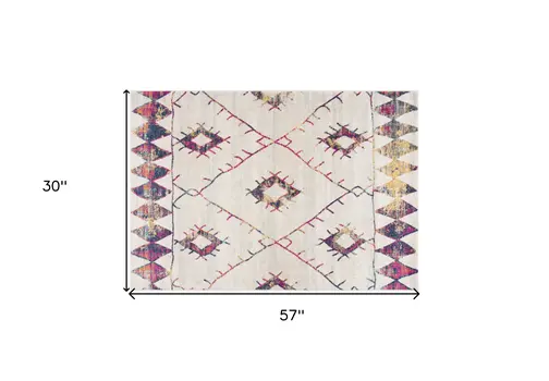 3' X 5' Cream Damask Area Rug