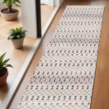 2' X 6' Cream Ikat Area Rug