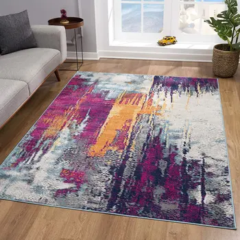 13' Gray Ivory And Magenta Abstract Runner Rug