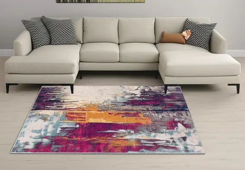 6' X 9' Gray and Purple Abstract Area Rug