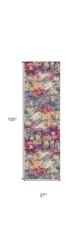 10' Magenta and Gold Abstract Runner Rug