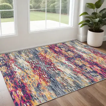 2' X 4' Blue and Ivory Abstract Area Rug
