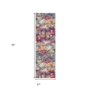 2' X 5' Blue and Ivory Abstract Area Rug