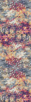 6' Blue And Ivory Abstract Runner Rug