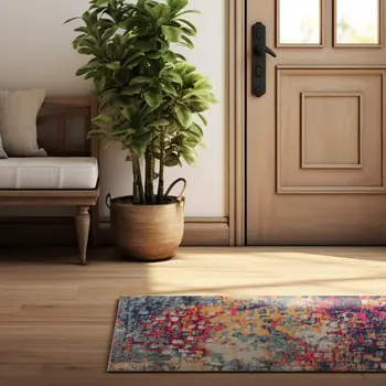 8' Blue And Ivory Abstract Runner Rug