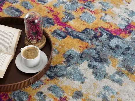 4' X 6' Teal and Gold Abstract Washable Area Rug