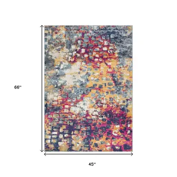 4' X 6' Teal and Gold Abstract Washable Area Rug