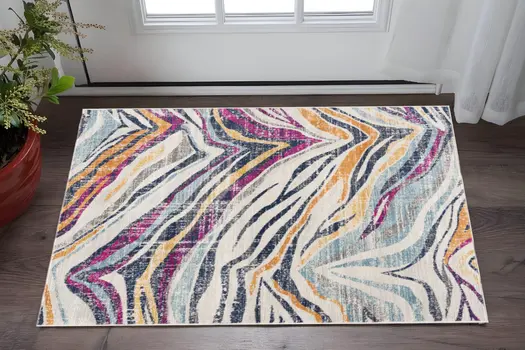 2' X 5' Blue and Gold Abstract Area Rug