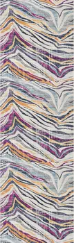 8' Blue And Gold Abstract Runner Rug