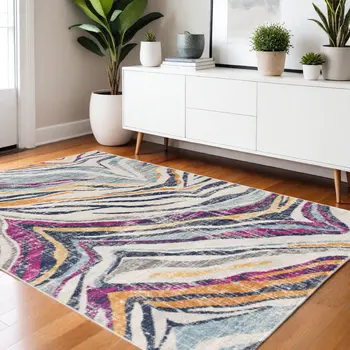 4' X 6' Blue and Gold Abstract Area Rug